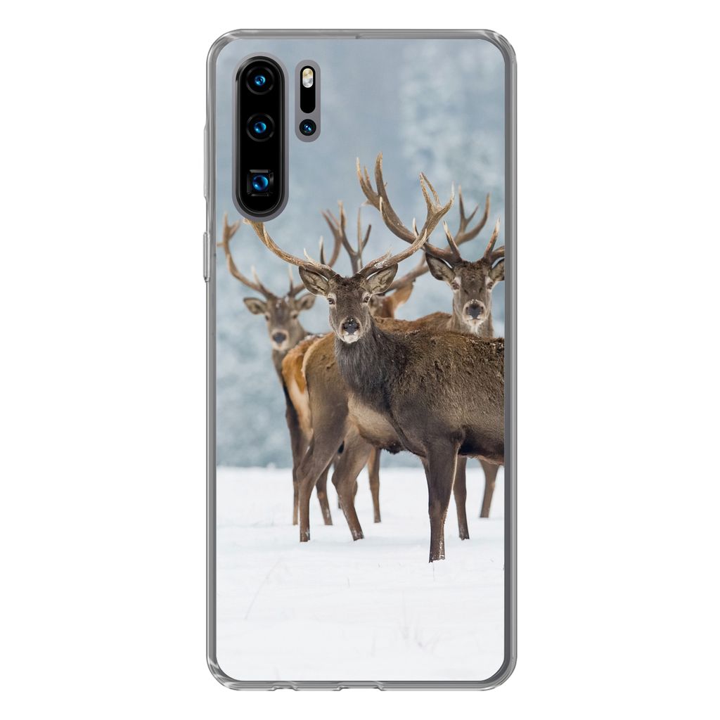 MuchoWow Handyhülle Schutzhülle Hülle für Huawei P30 Pro Hirsche - Tiere - Schnee - Winter - Landschaft - Natur Silikon Softcase Handy Hülle...