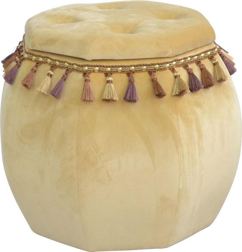Stauraum - Sitzhocker in Wabenform - Samtbezug Beige