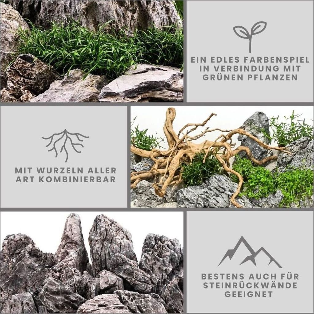 Aquarium Natursteine Mini Landschaft Seiryu Steine grau 1 Produktbild 