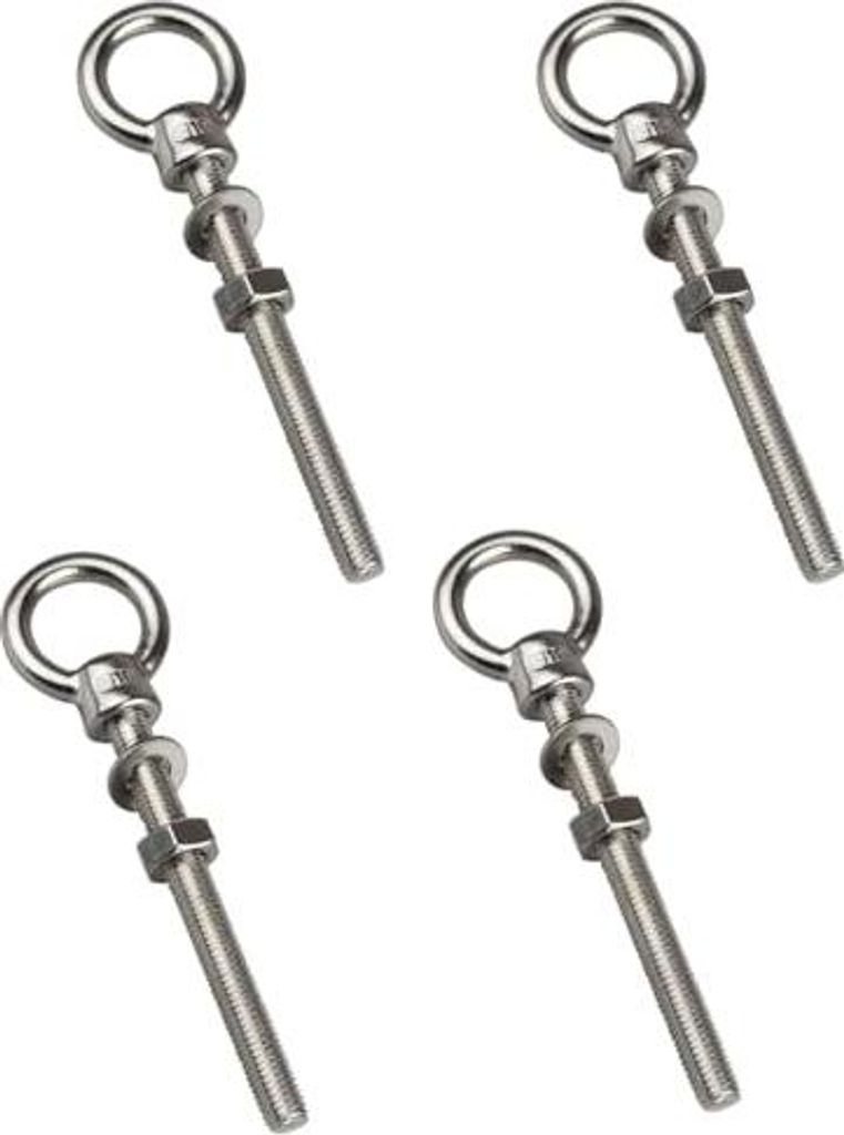 4 Stück Lang Ringschraube M8, 80mm Augenschraube Ösenschraube M8 mit Unterlegscheiben und Sechskantmuttern für Befestigens und Aufhängung