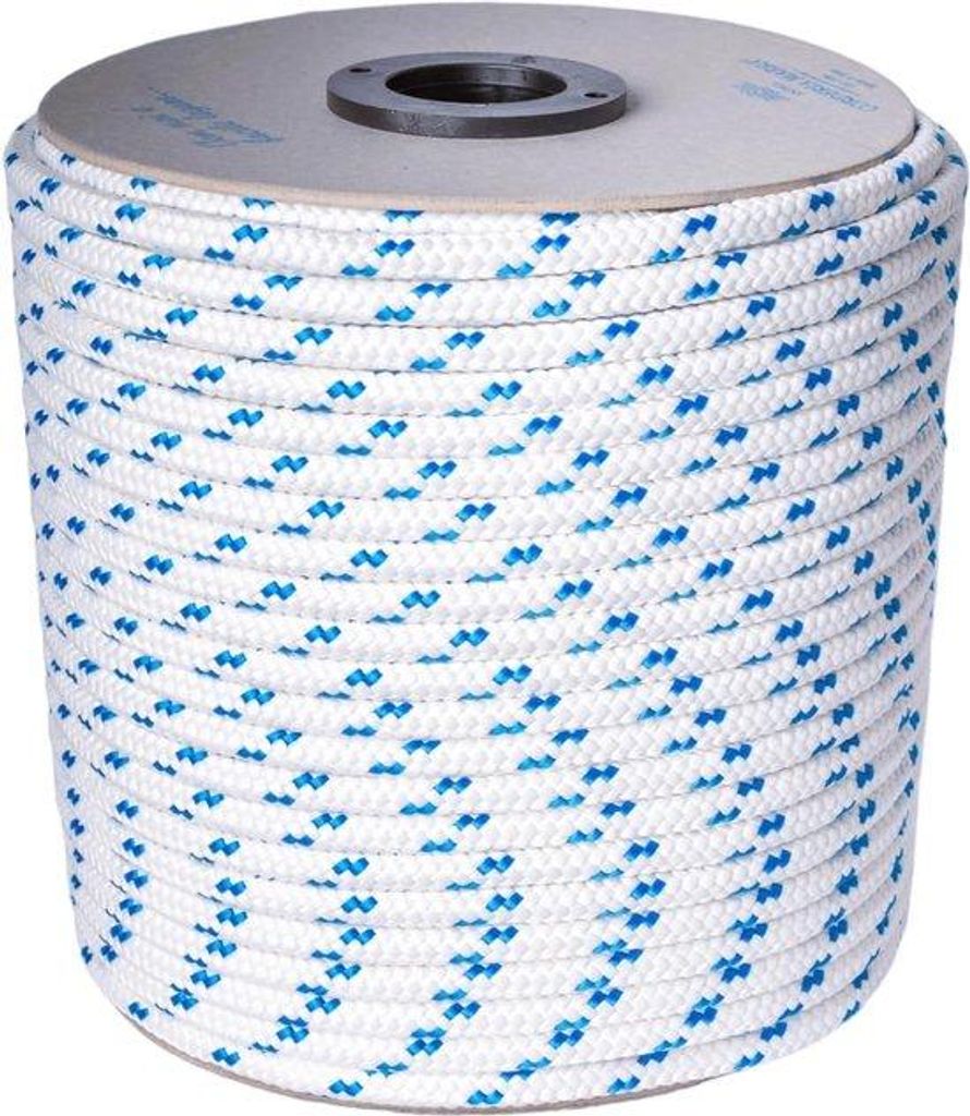 Weißes Seil 8mm 100m blau markiert