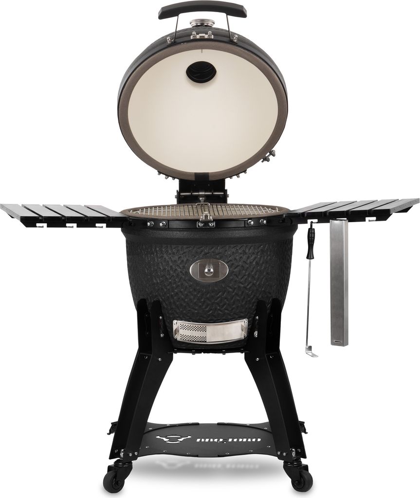 BBQ-Toro Kamado Grill Ø 56 cm "Yoru" Holzkohlegrill Keramikgrill mit Thermometer, Rädern, matt schwarz