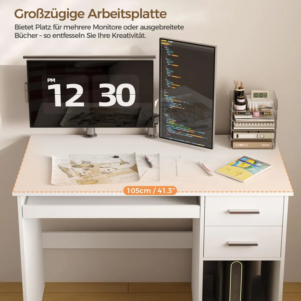 Bureau informatique blanc moderne avec rangements et tablette clavier - 4