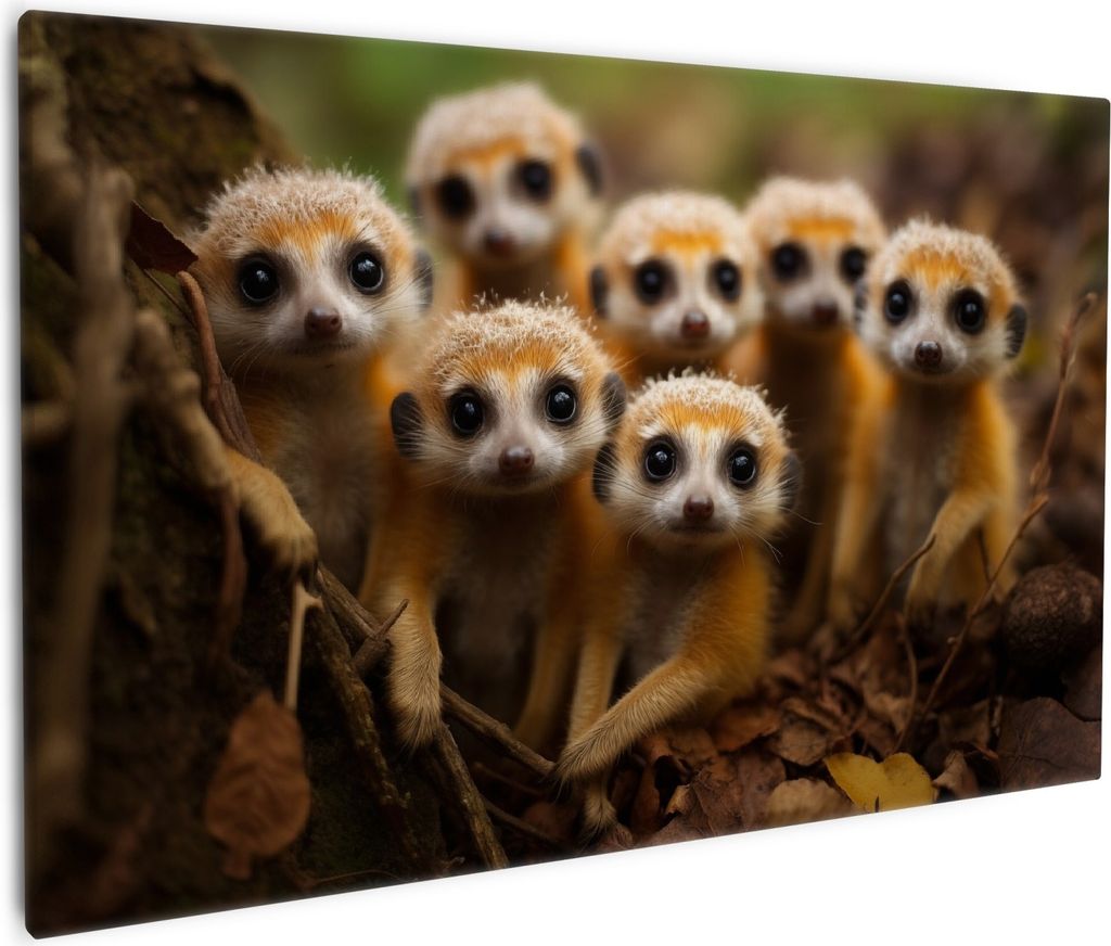 Wallario Premium Leinwandbild Neugierige Erdmännchen in Größe 60 x 90 cm