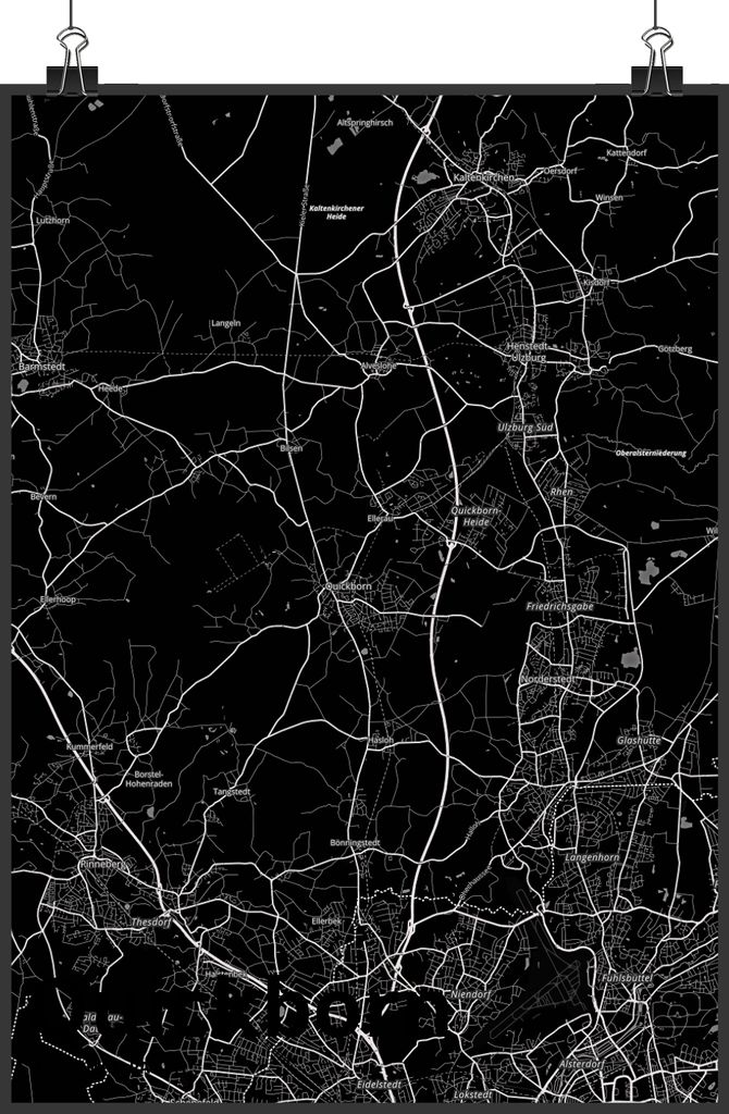 Mr. & Mrs. Panda Bild Quickborn DIN A3 - Geschenk, drucke, Stadt, Plakat, Dorf Karte Landkarte Map Stadtplan, wanddeko, Kunstdruck, Wandbild