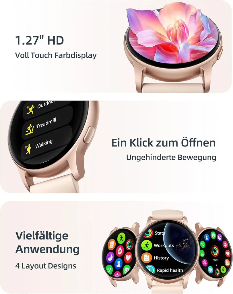 Smartwatch da donna, orologio da nuoto impermeabile 5ATM con funzione telefono, orologio fitness da donna con 100+ modalità sportive, frequenza cardiaca, monitoraggio del sonno, SpO2 - 5