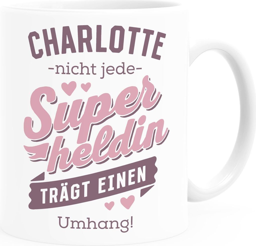 Kaffee-Tasse Superheld Spruch Nicht jeder Superheld trägt einen Umhang mit Namen persönliche Geschenke Danke SpecialMe Heldin weiß-rosa Kerami...