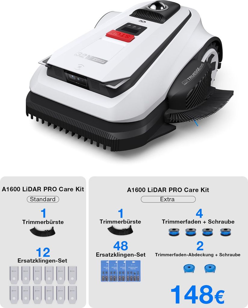 ECOVACS Mähroboter GOAT A1600 LiDAR PRO Care Kit für bis zu 400 m² pro Stunde white-black One Size