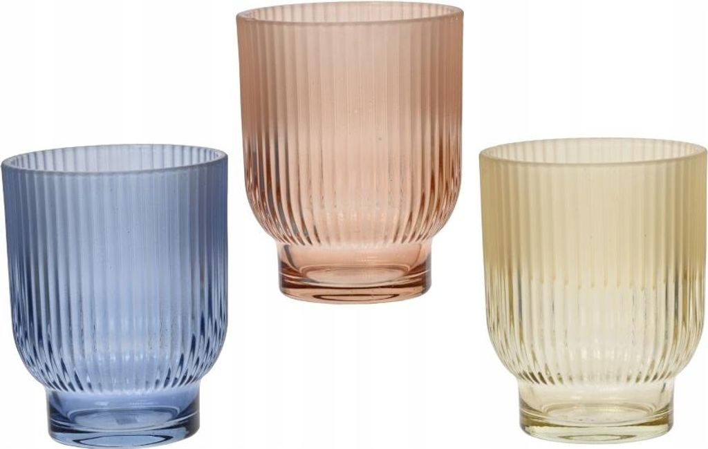 Glas-Windlicht geriffelt 12,5cm, 3 Farben zur Auswahl