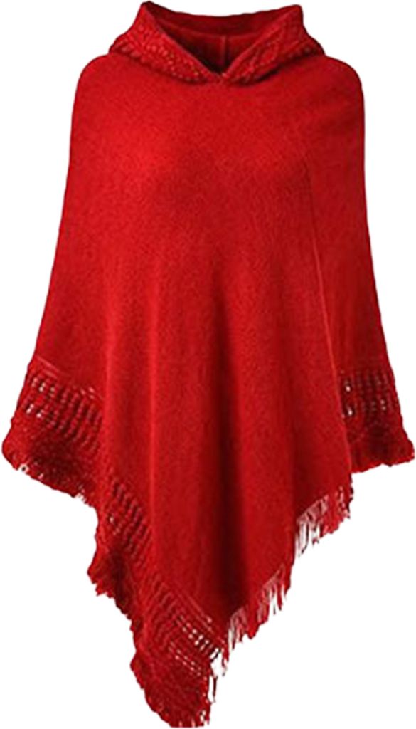 Damen Pullover Schal mit Kapuze, Quastenbesatz, einfarbig, lockere Passform, Stricken, warm, Wickel, Herbst/Winter, Pullover, Schaljacke