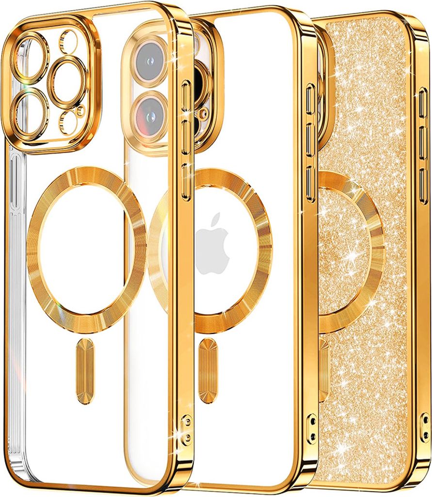 Techsuit Luxury Glitter Back Cover Hülle mit MagSafe für Apple iPhone 13 Pro - Gold