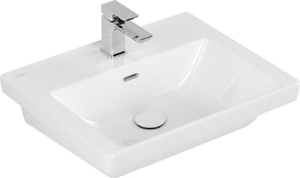 Villeroy & Boch Subway 3.0 Waschbecken, rechteck, 1 Hahnloch, mit Überlauf, für 3-Loch Armatur geeignet, 550x440mm, 4A705501