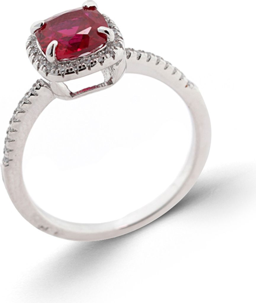 Golders Damenring aus 925 Silber mit rotem und farblosen Zirkonia, Sterlingsilber Ring