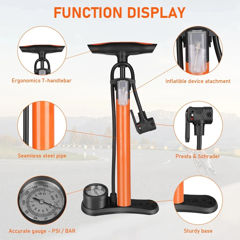 Pompe à vélo verticale universelle manuelle avec aiguille de gonflage