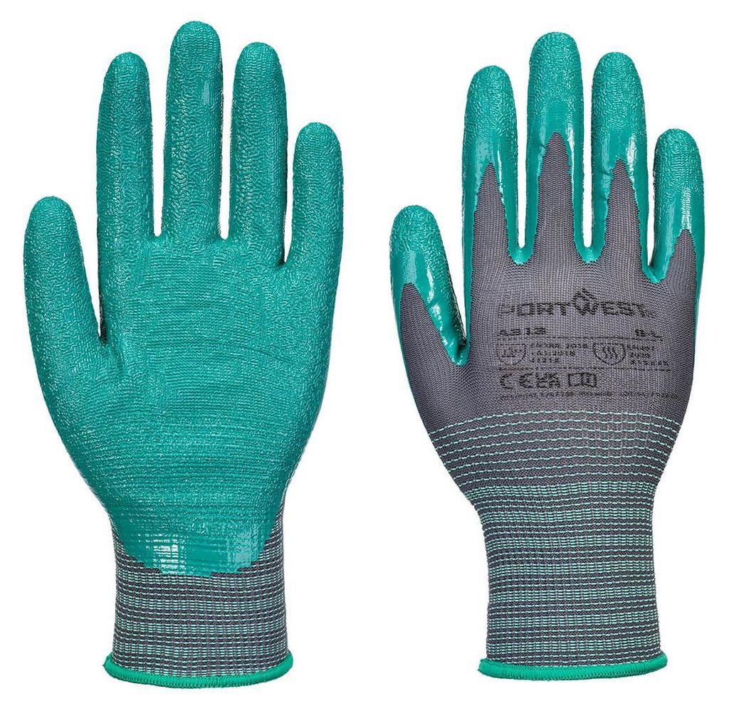 Gant Grip 15 aus Nitril (Packung 12) - Größe L - Grau/Grün - Portwest