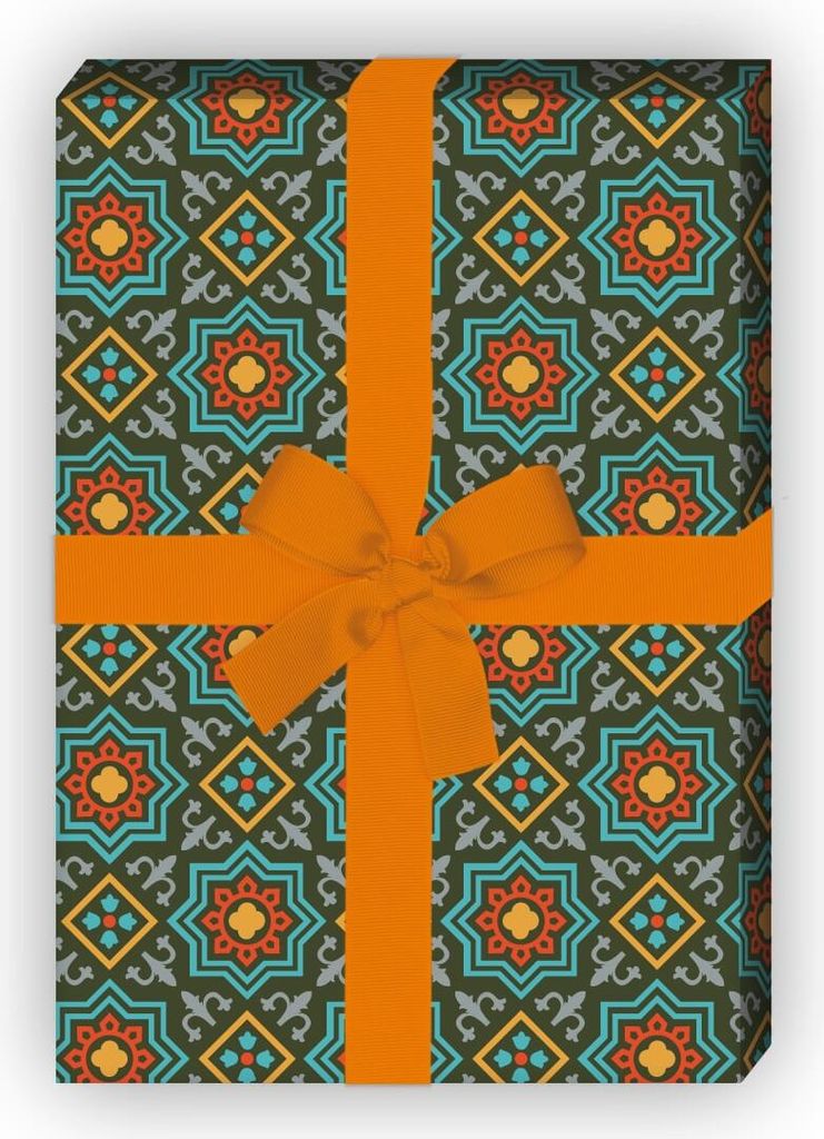 Orientalisches Geschenkpapier Set mit Sternen Mosaik, grün - G8411, 32 x 48cm