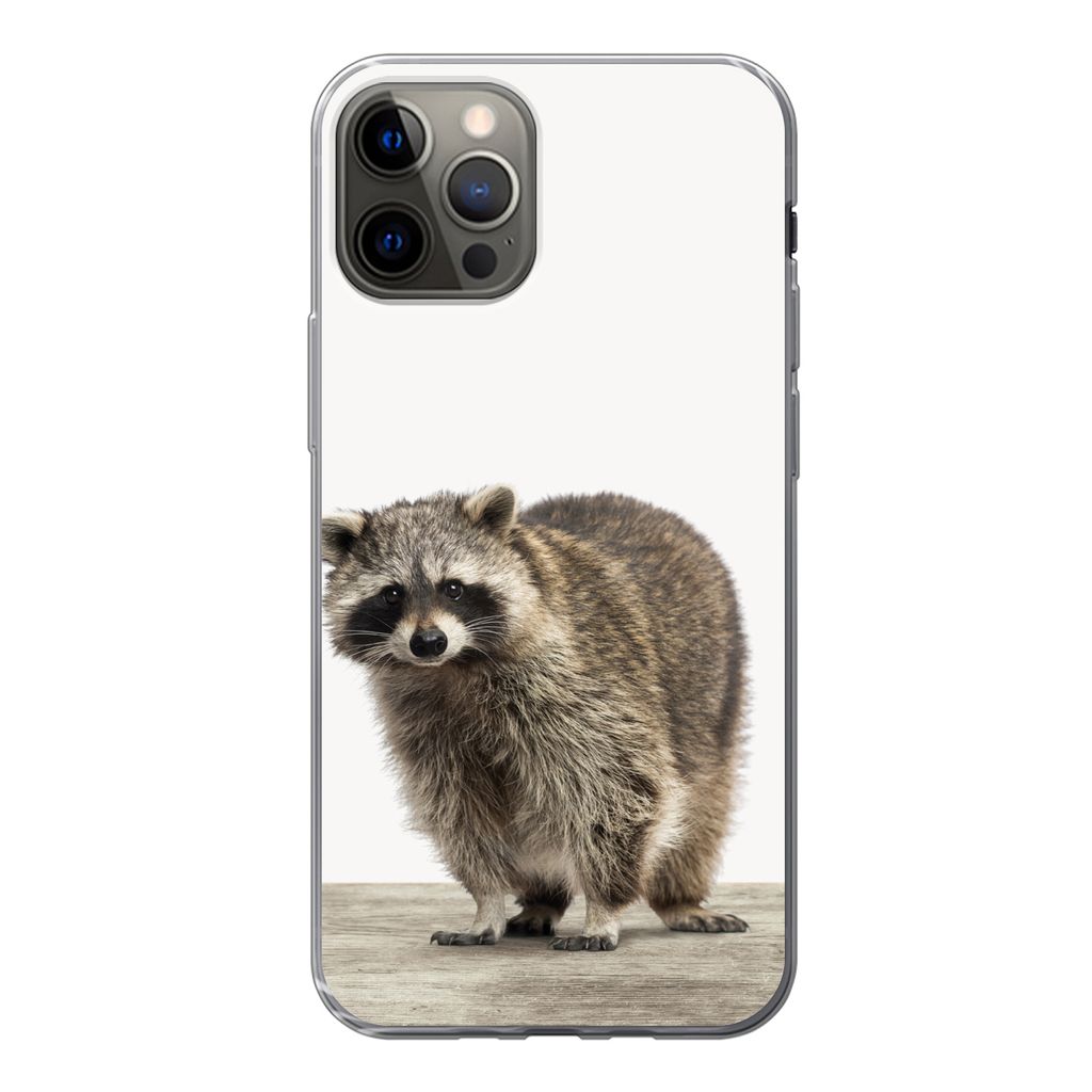 MuchoWow Handyhülle Schutzhülle Hülle für iPhone 13 Pro Waschbär - Tiere - weißer Hintergrund - Jungen - Mädchen - Kinder Silikon Softcase...
