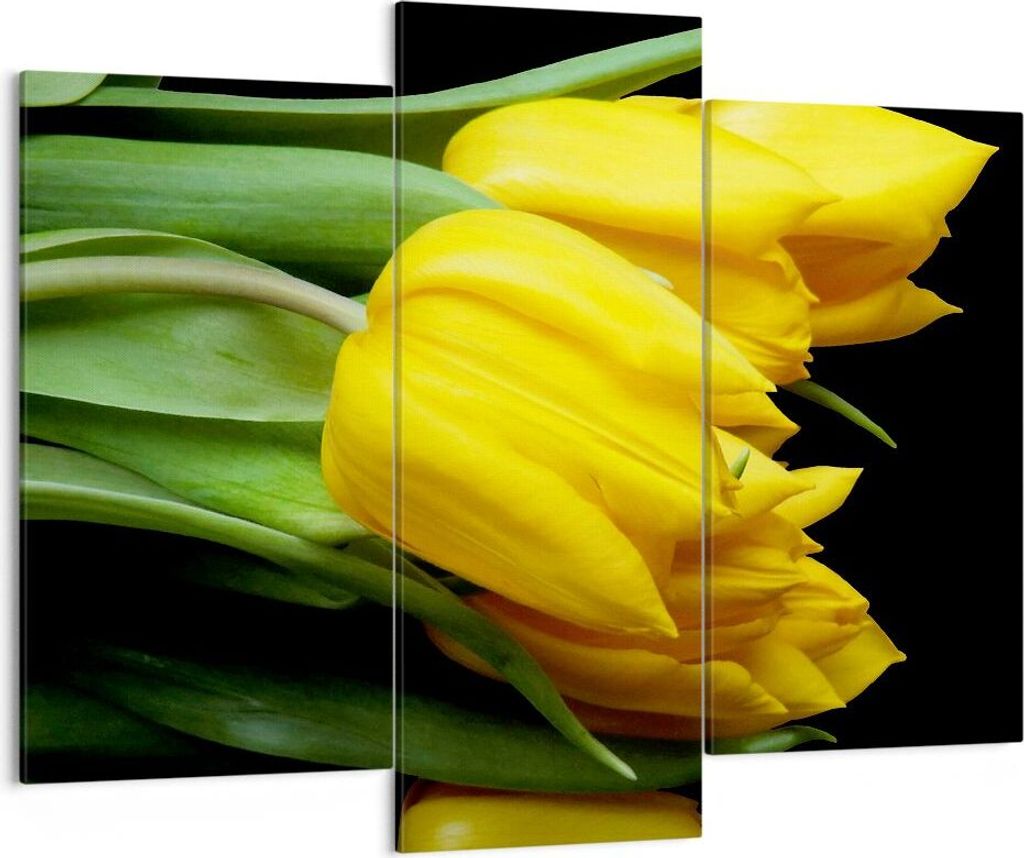 Bild auf Leinwand - Leinwandbild - Tulpen Strauß Spiegelreflexion grün - 130x100cm - Wand Bild - Wanddeko - Leinwanddruck - Bilder - Kunstdruck -...