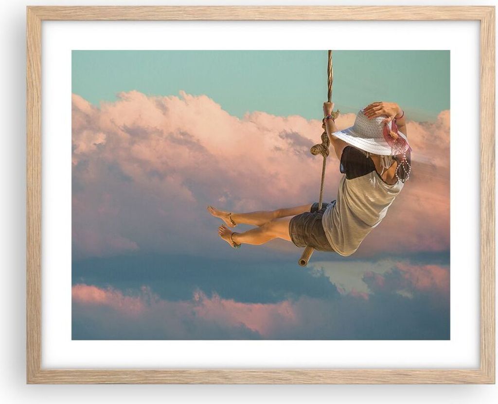 Gerahmtes Poster - Rahmen in heller Eiche - Schaukeln Seil Himmel - 50x40 cm - Wand Bild - Wanddeko - Wandbilder - Wandposter - Bilderrahmen - Bild...