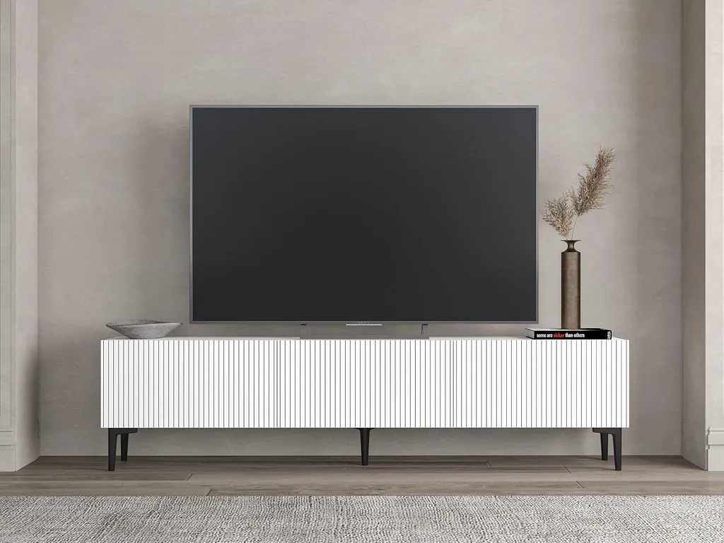 Meuble TV Oscar Blanc 180 cm en Mélaminé Haute Résistance Skye Decor