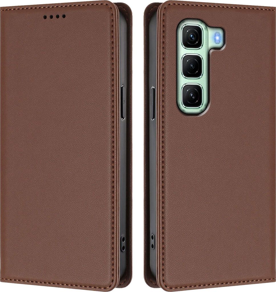 Handyhülle für Infinix Hot 50 5G, Kunstleder Klapphülle Stoßfeste Magnetische Hülle mit Ständer Braun