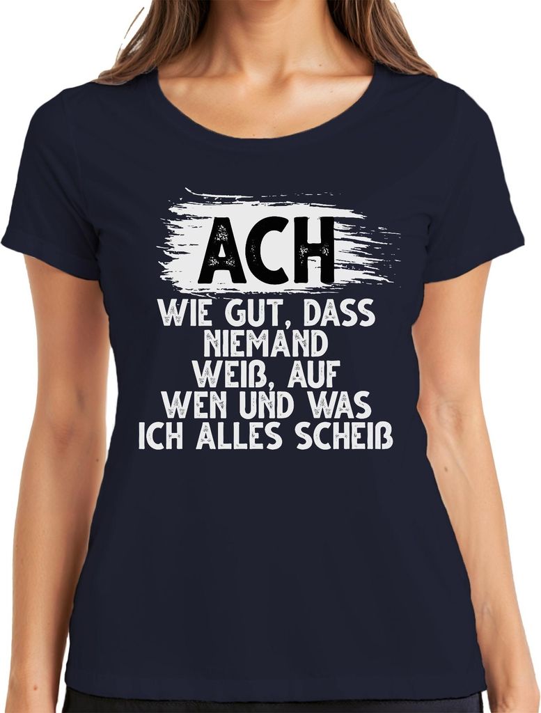 Ach wie gut dass niemand weiß Sarkasmus sarkastisch Humor Witz Damen T-Shirt, Navy, S