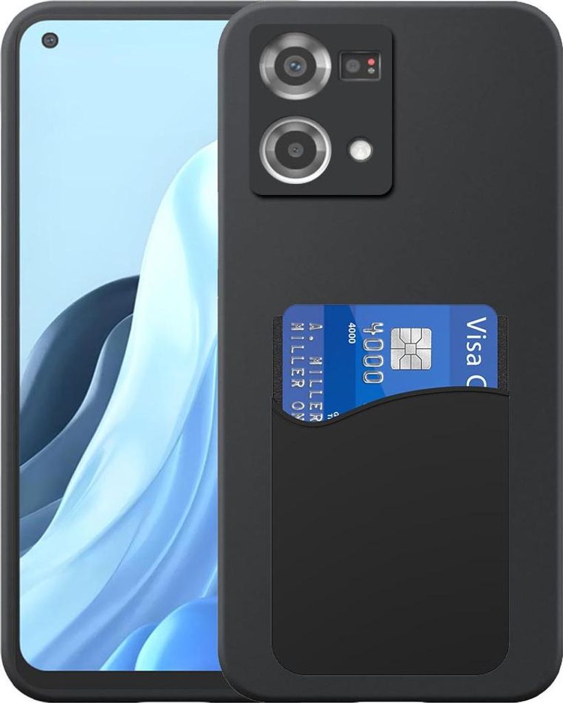 Geeignet für Oppo Reno 7 4G Phone Case mit Silikon-Kartenhalter - Flexible Back Cover Case Silikon TPU mit Silikon Cardslot - Schwarz - Smartphonics
