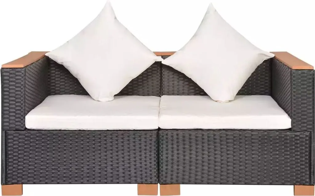 vidaXL Canapé de Jardin en Résine Tressée Poly Rotin Noir pour Extérieur