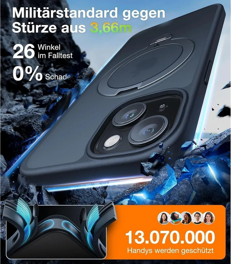 Support Vidéo iPhone 15 Coque Magnétique Rotative Noire Usage Intensif - 5