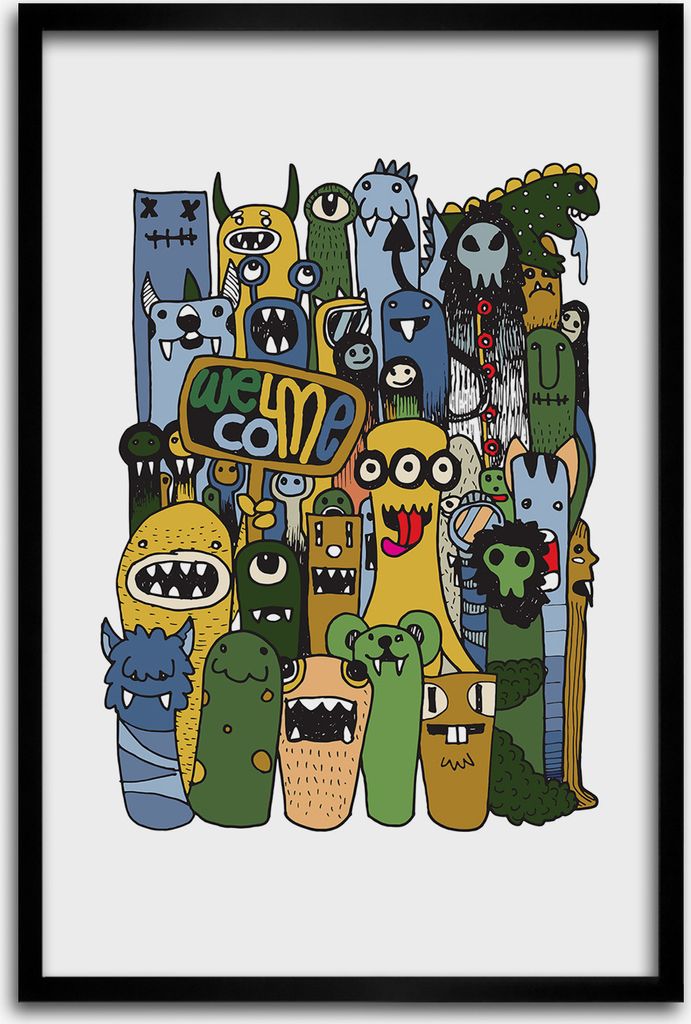 Bild - Bilderrahmen - 40 cm x 60 cm - MDF - Rahmen - Wandkunst - Verrückte Monster