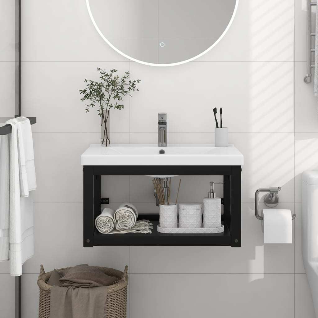 ZMH Badezimmer Wand-Waschtischgestell Schwarz 59x38x31 cm Eisen