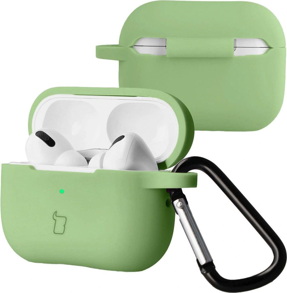 Silikonhülle mit Karabiner für AirPods Pro 2, Bizon Case Headphone Silicone, Hellgrün