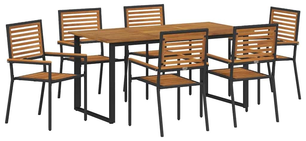 vidaXL Garten Essgruppe 7 pcs Schwarz Massivholz Akazie