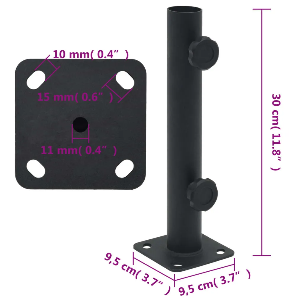Pied de parasol noir mat en acier robuste pour mâts de 32 à 38 mm Ø - 7