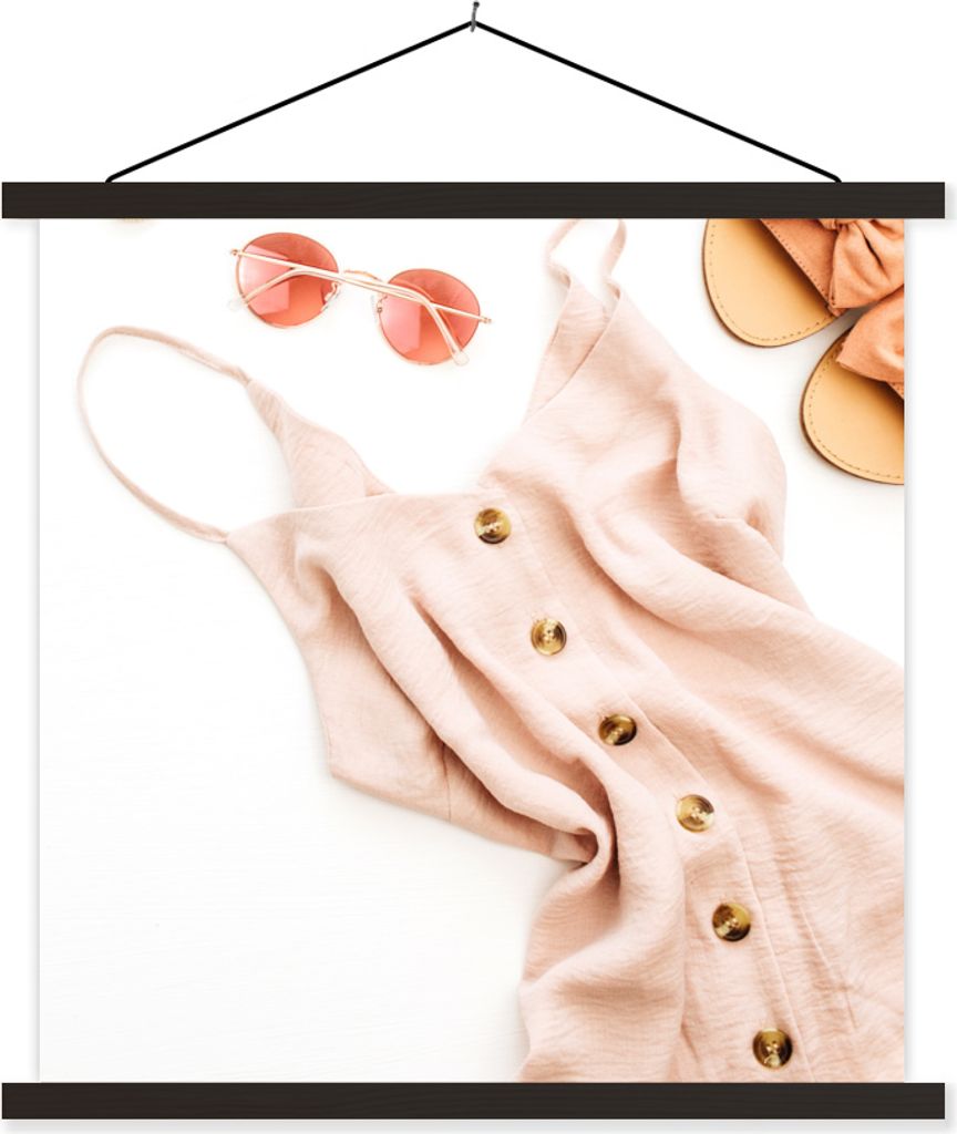 MuchoWow Textilposter Sonnenbrille - Hausschuhe - Jumpsuit 90x90 cm mit schwarzem Rahmen - Magnetisches