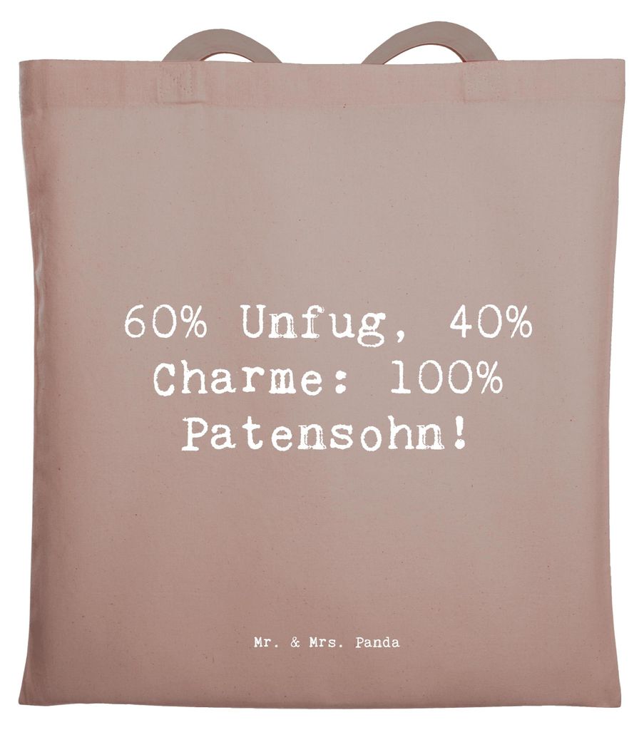 Mr. & Mrs. Panda Shopping Tasche Spruch Patensohn Charme - Braun Pastell - Geschenk, einzigartige Designs, Büchertasche, Schultasche, Laptoptasche...
