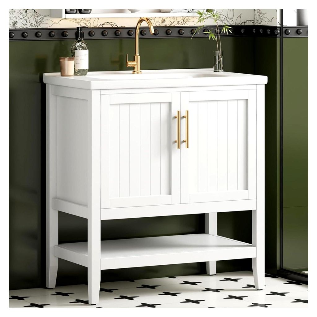 Einzelwaschtisch mit Unterschrank 80 cm und Keramikwaschbecken (80CM/weiß)