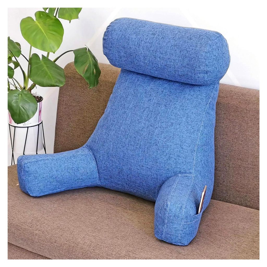 Nachttisch-Sofa-Rückenkissen, geschredderter Memory-Schaum mit abnehmbarer Nackenrolle, großes Kissen zur Rückenstütze (Blau)