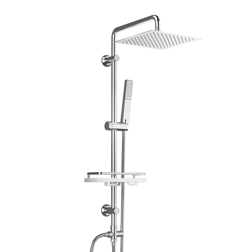 JOHO Regendusche Duschsystem mit Ablage, Edelstahl Duschset ohne Duscharmatur Chrom (Kopfbrause 20x20cm)