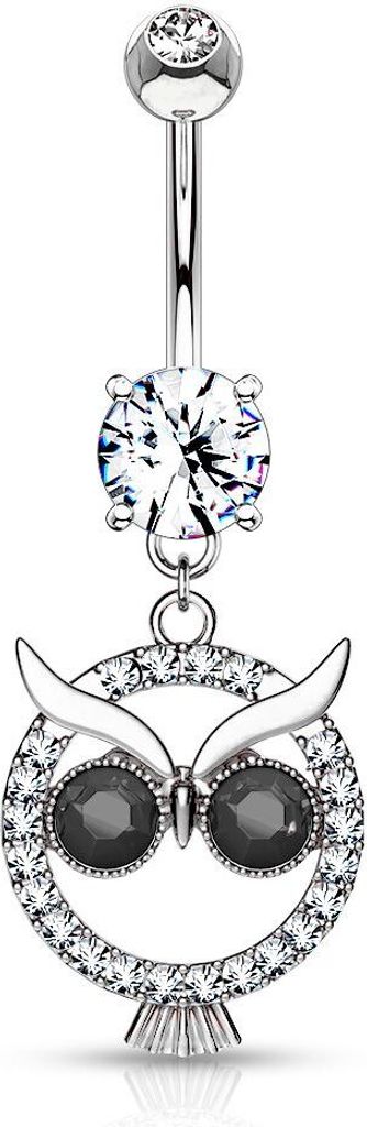 Bauchnabelpiercing Eule Owl Anhänger Zirkonia Kristalle Bananabell Chirurgenstahl 316L Edelstahl Autiga silber