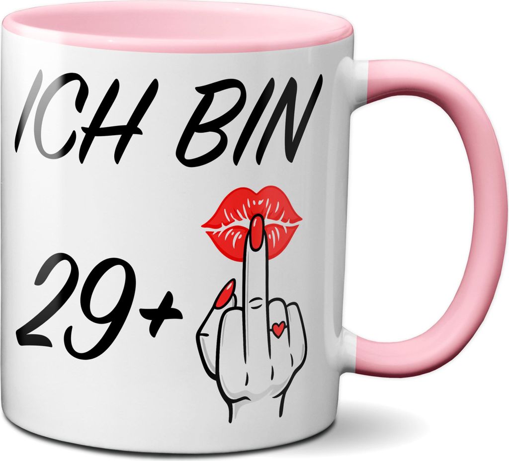 TassenKing Lustige Tasse zum 30. Geburtstag für Frauen "Ich bin 29+" mit Mittelfinger & Lippen – 330ml Kaffeetasse – Witzige Geschenkidee für...
