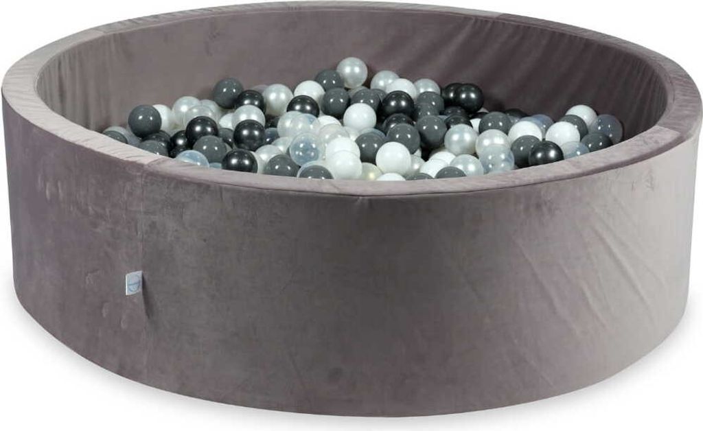 Bällebad 130x40 Samt Lila – Mit 700 Bällen / Perlmutt, Grau, Weiß, Transparent, Graphit-Metallic