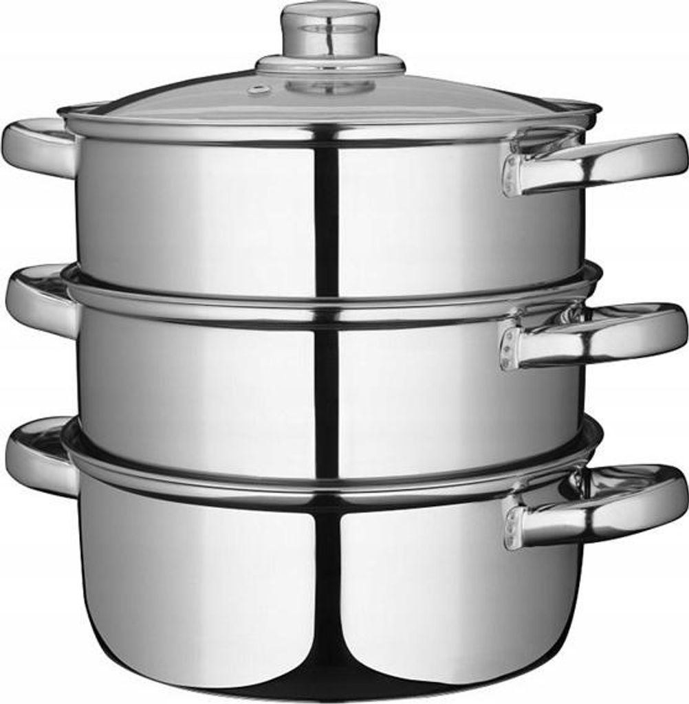 Dampfgarer Set Edelstahl 4-teilig 2,8L Topf 20 cm mit Glasdeckel für Induktion