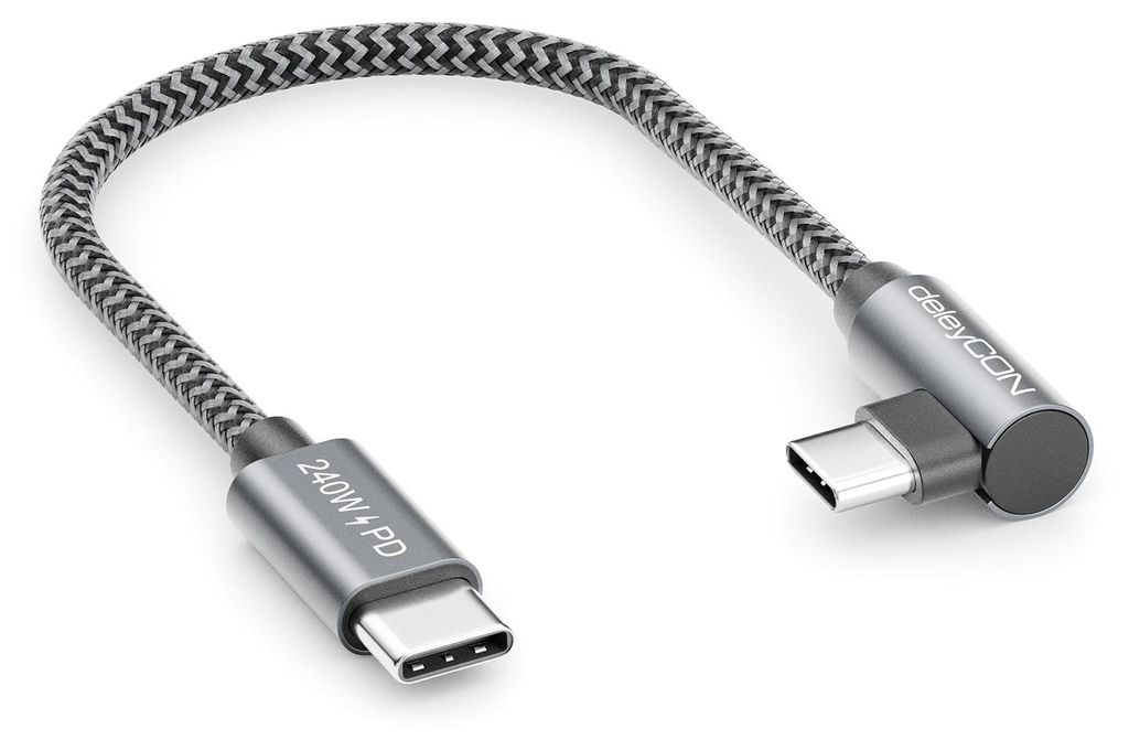 deleyCON 0,15m 100W USB C Ladekabel Kurz Winkel 90 Grad - C Produktbild 