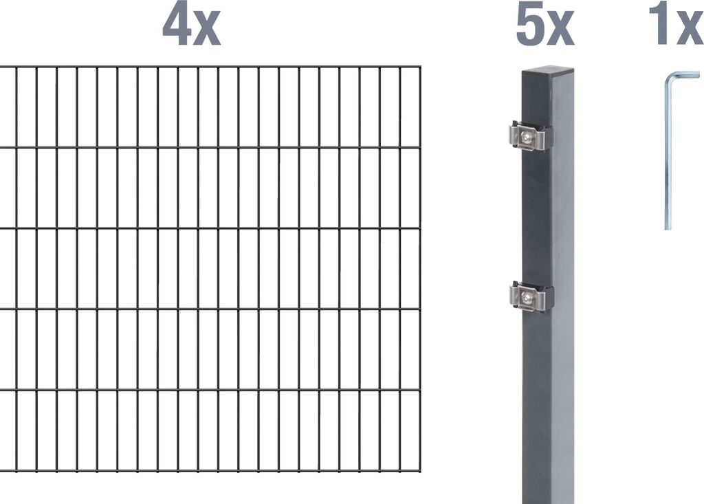 Alberts Doppelstabmatten Zaun, Höhe 100 cm, Länge 8 m, Zaun-Komplettset zum Einbetonieren, anthrazit, Pfosten 60x40 mm