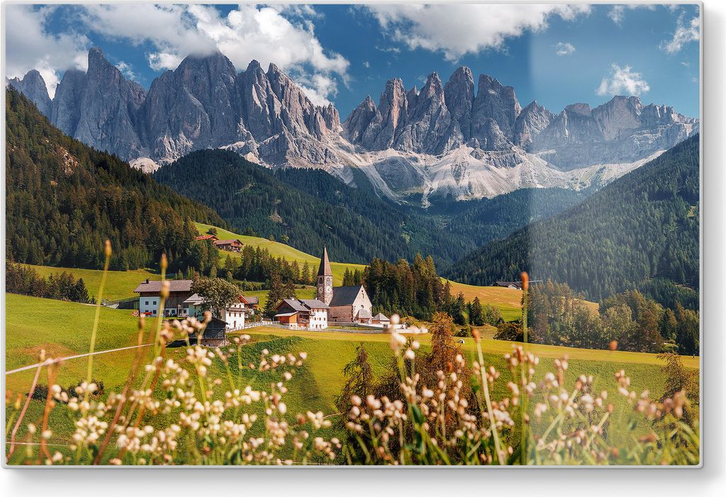 DEQORI Schneidebrett Glas 30x20 cm 'Charmantes Dolomitental' Schneideplatte Servierplatte