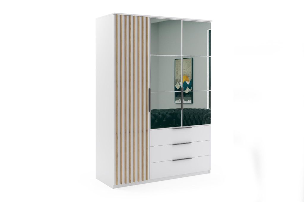 Sorento Kleiderschrank - Weiß, Lamellen Craft Gold - 150 x Produktbild 