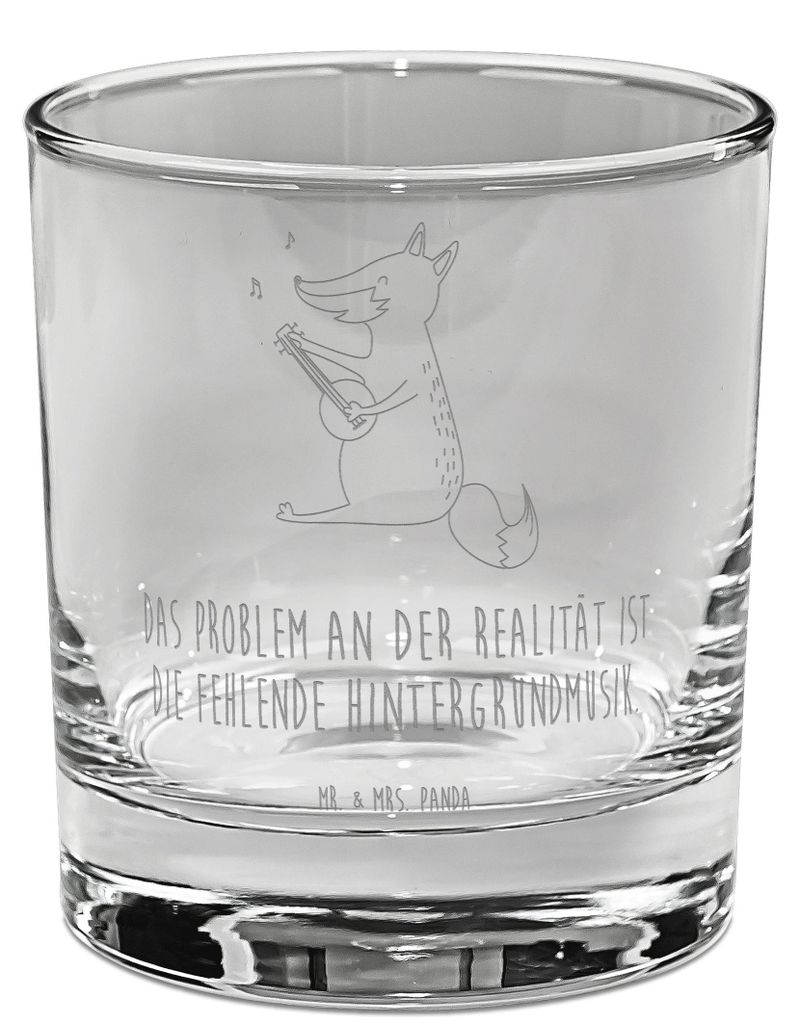 Mr. & Mrs. Panda Tumbler Glas Fuchs Gitarre - Transparent - Geschenk, Optimistisch, Scotch, Whisky, Lagerfeuer, Whiskyglas, Füchse, Musik, Gravur,...