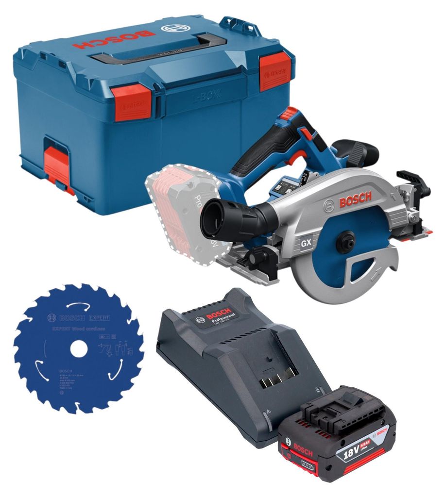 Bosch GKS 18V-57-2 GX Professional Akku Kreissäge 18 V 165 mm Brushless + 1x Akku 4,0 Ah + Ladegerät + L-Boxx