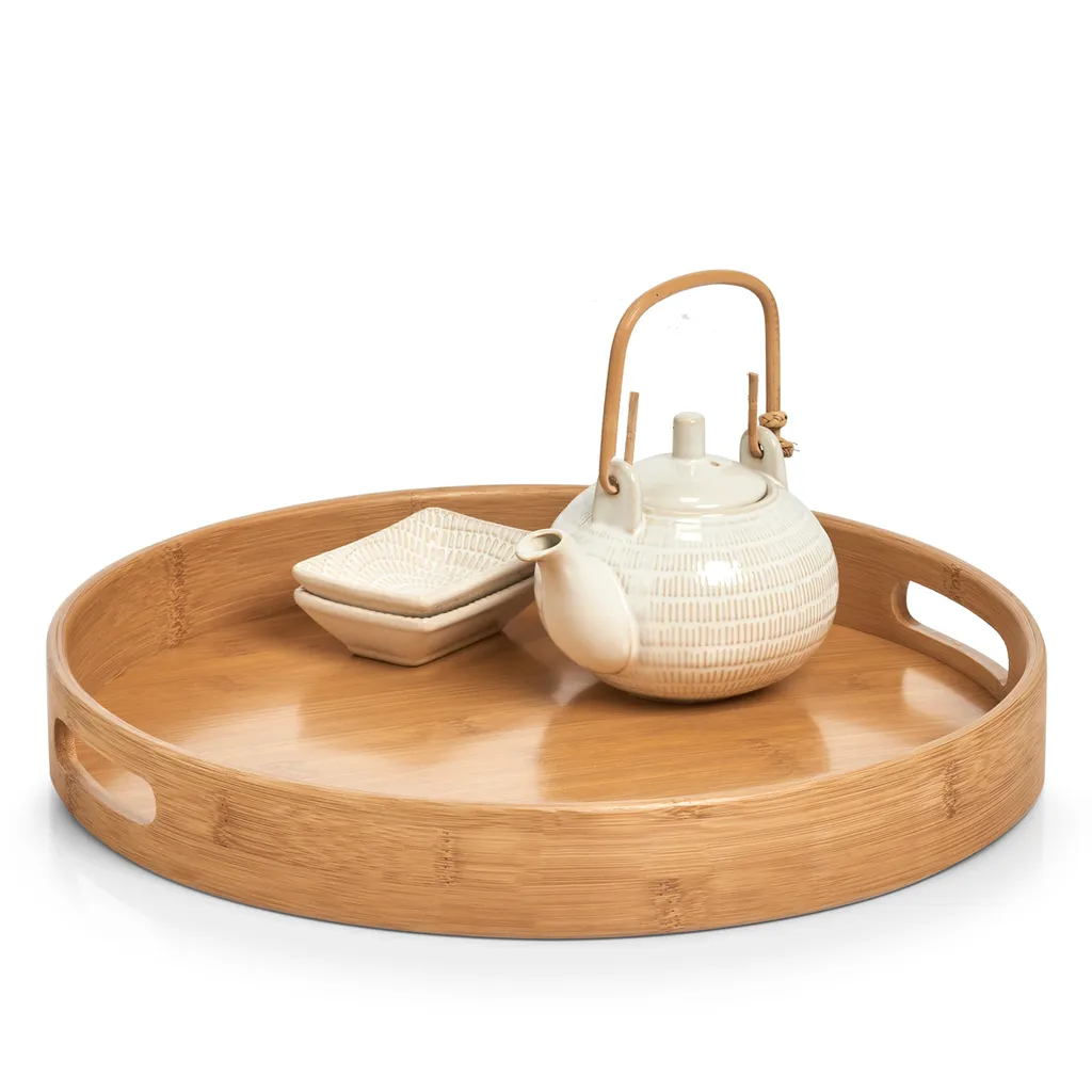2 Vassoi In Bambù Con Manici, Rettangolari 38x25 Cm - Perfetti Per Colazione, Tè E Snack - 3